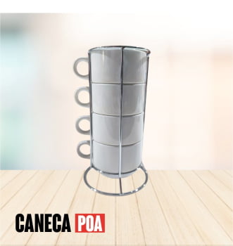 TORRE METALICA 4 XICARAS BRANCA 180ML