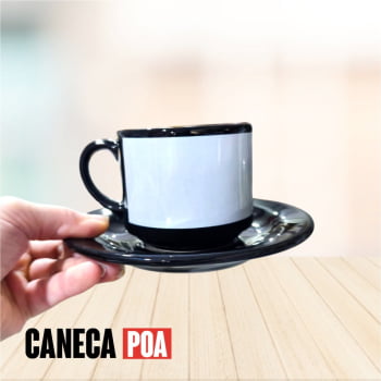 XICARA CERÂMICA PRETA TARJA COM PIRES 180ML SUBLIME