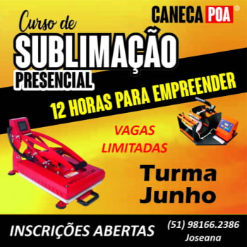 Curso Presencial de Sublimação - Prensa Plana e Cilíndrica Junho 26
