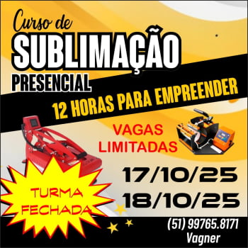 Curso Presencial de Sublimação - Prensa Plana e Cilíndrica Outubro25