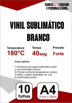 VINIL SUBLIMÁTICO BRANCO - 10 FOLHAS 