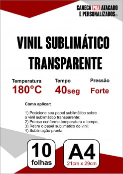 VINIL SUBLIMÁTICO TRANSPARENTE - 10 FOLHAS
