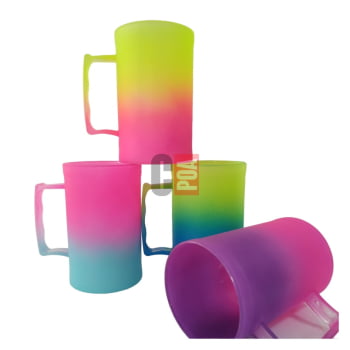 CANECA ACRILICA BICOLOR AMARELA/PINK 450ml 