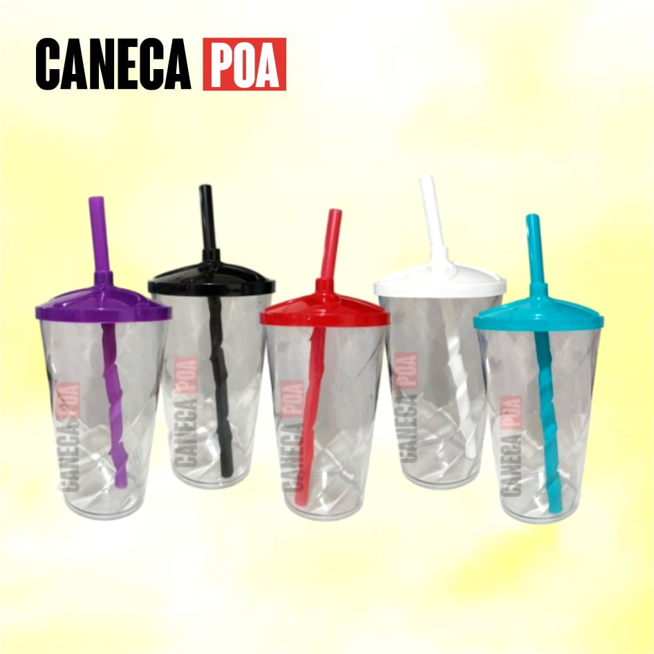 COPO TWISTER TRANSPARENTE COM TAMPA COLORIDA